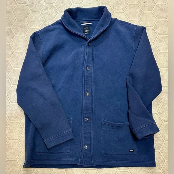 Men’s XXL RVCA Heavy Cotton Terry Shawl Collar Button Front Cardigan